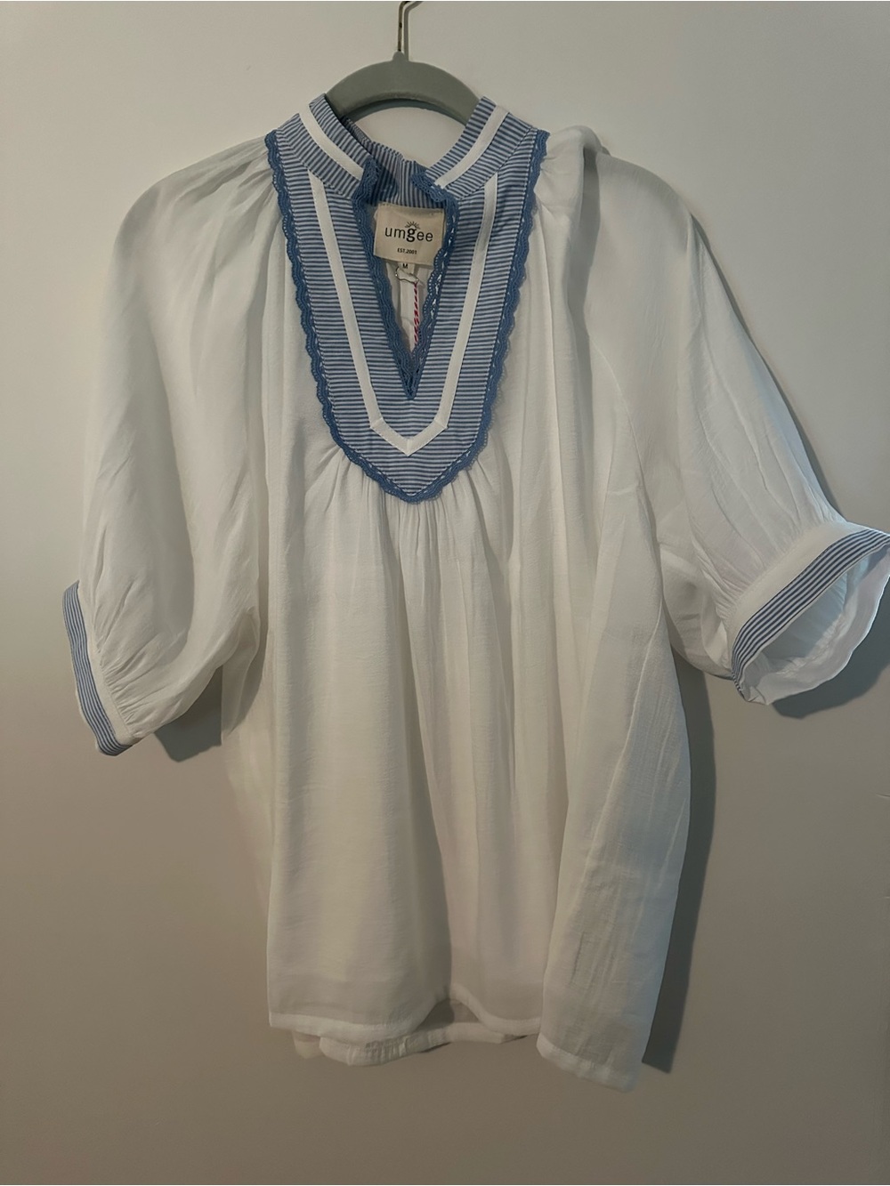 Umgee White Tunic with Blue Striped Bib